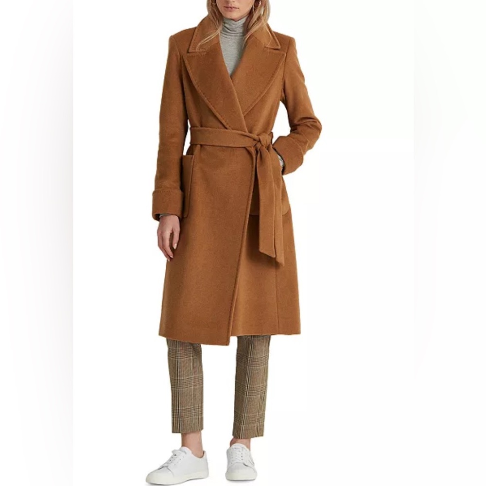 NWOT Lauren Ralph Lauren
Women's Wool-Blend Wrap Coat Belted Iconic